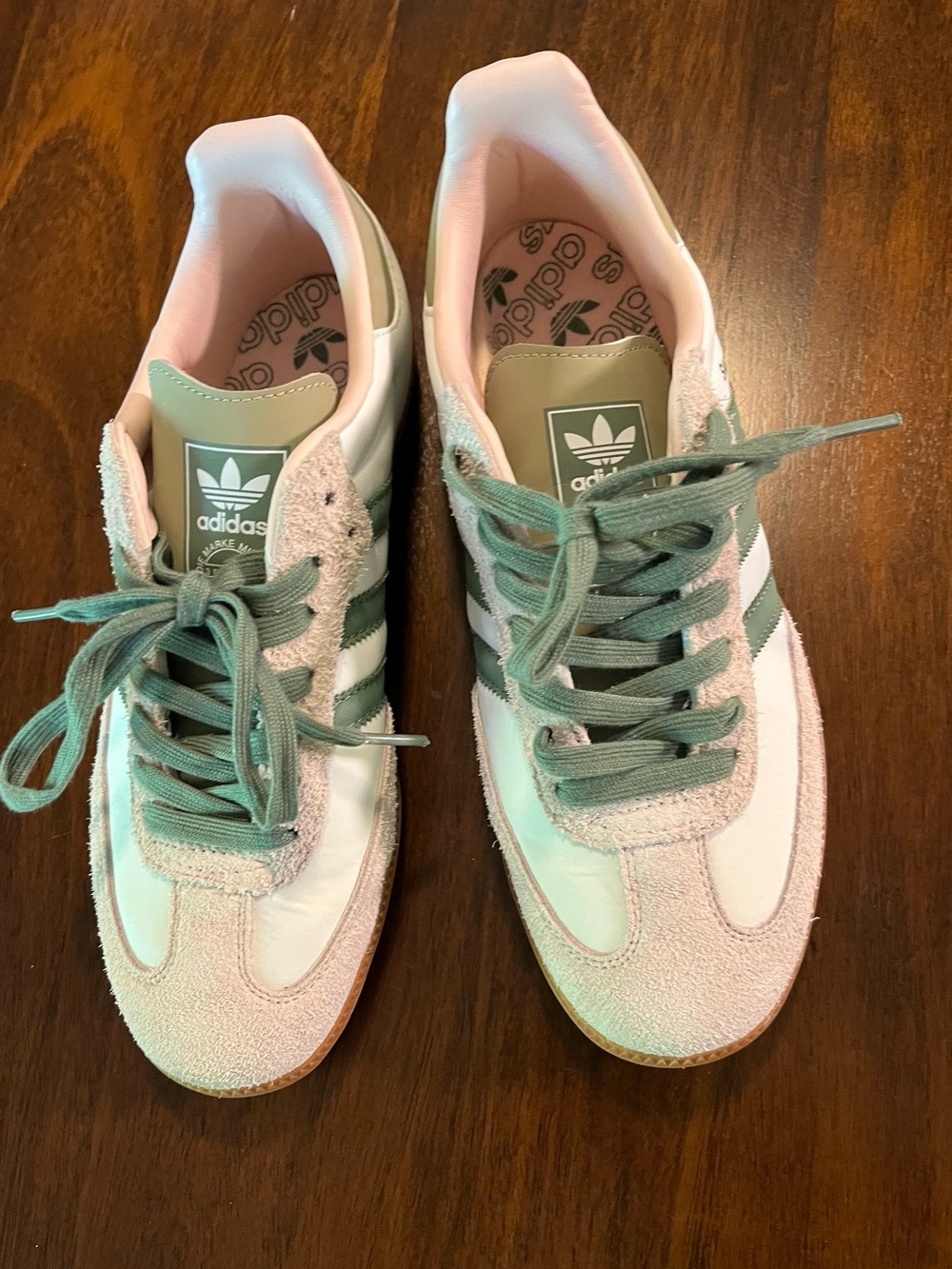 adidas Light Pink and Sage Green Low-Top Sneakers